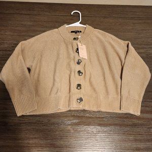 Quince 100% Cotton Cropped Cardigan NWT Tan Small